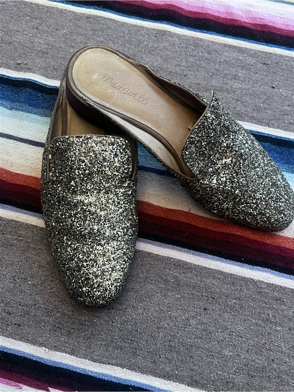 Madewell Glittered Slip-On Mules in Silver Multi
